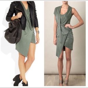 Helmut Lang green drape satin-jersey dress